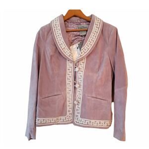 NWT Bradley Bayou Purple Leather Jacket Embroidered Medium